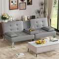 Grey Faux Leather Foldable Futon Sofa Bed with Removable Armrests Q809752