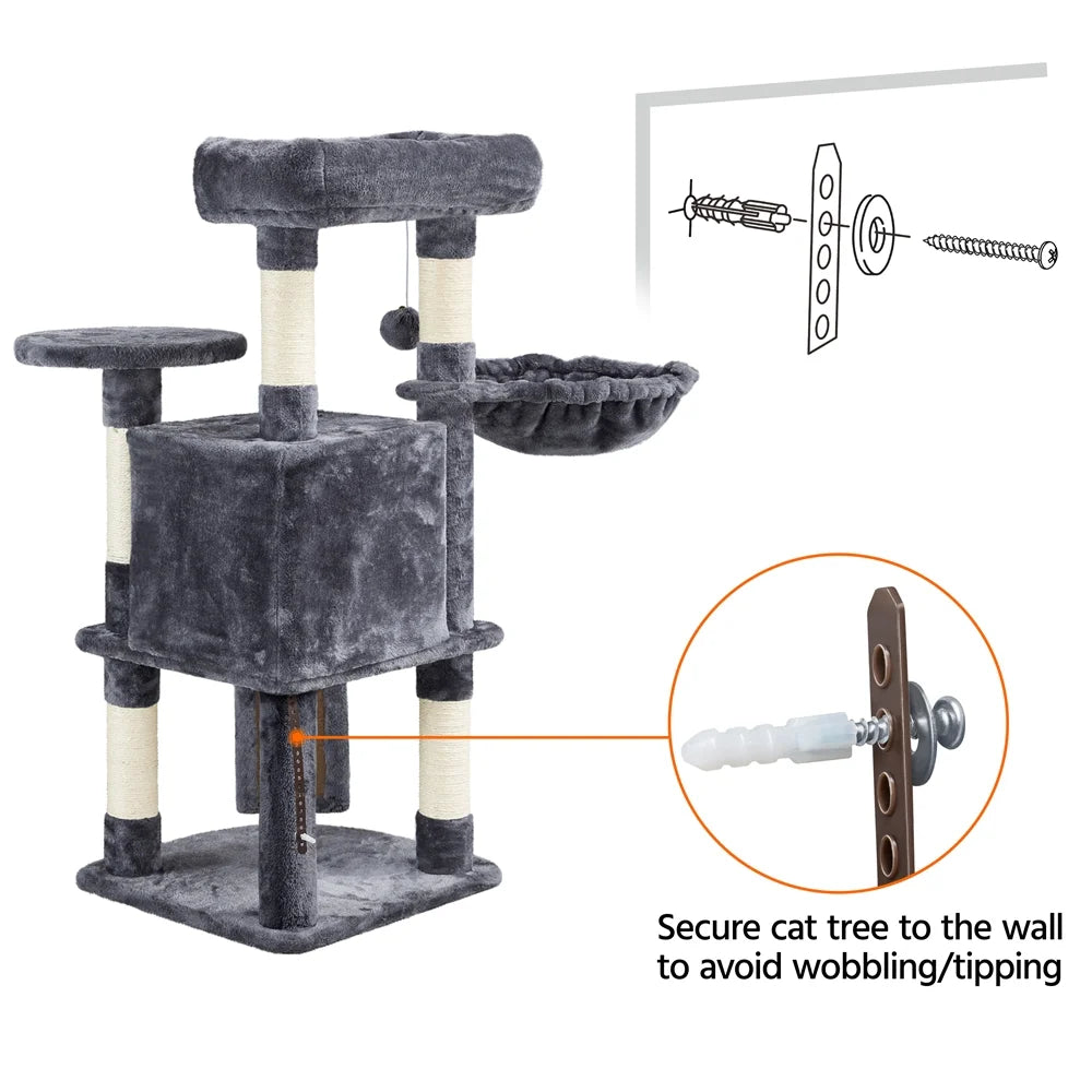 42"H Multilevel Cat Tree Tower with Condo and Perches, Dark Gray R6210