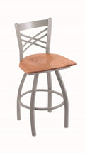 25x22 Swivel Counter Stool with Anodized Nickel Finish and Medium Oak Seat K18984