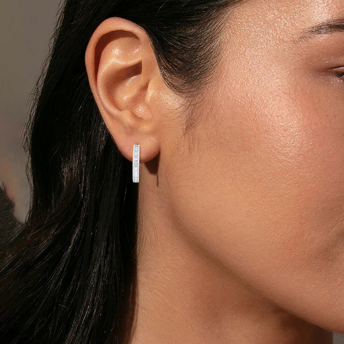 14KT Solid White Gold J Hoop Push Earrings K5140