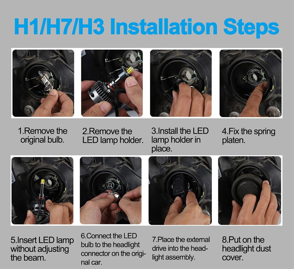 H1 LED Headlight Bulb, High Beam, Low Beam, Halogen Replace Kit, 12000lm 6K, Pack of 2 B3075
