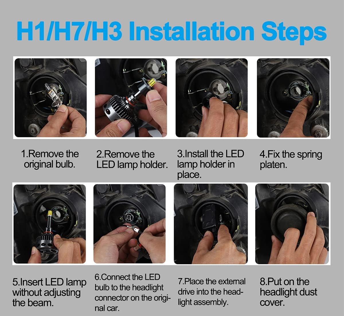 H1 LED Headlight Bulb, High Beam, Low Beam, Halogen Replace Kit, 12000lm 6K, Pack of 2 B3075
