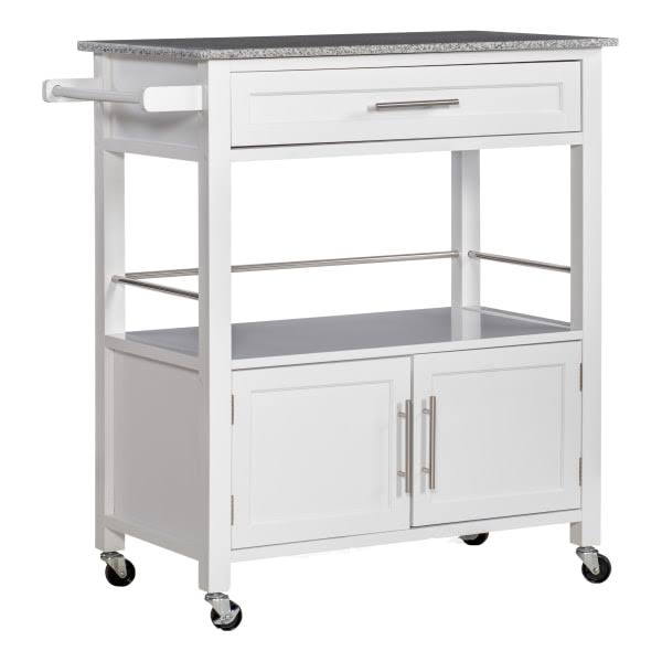 White Granite-Top Kitchen Cart K464