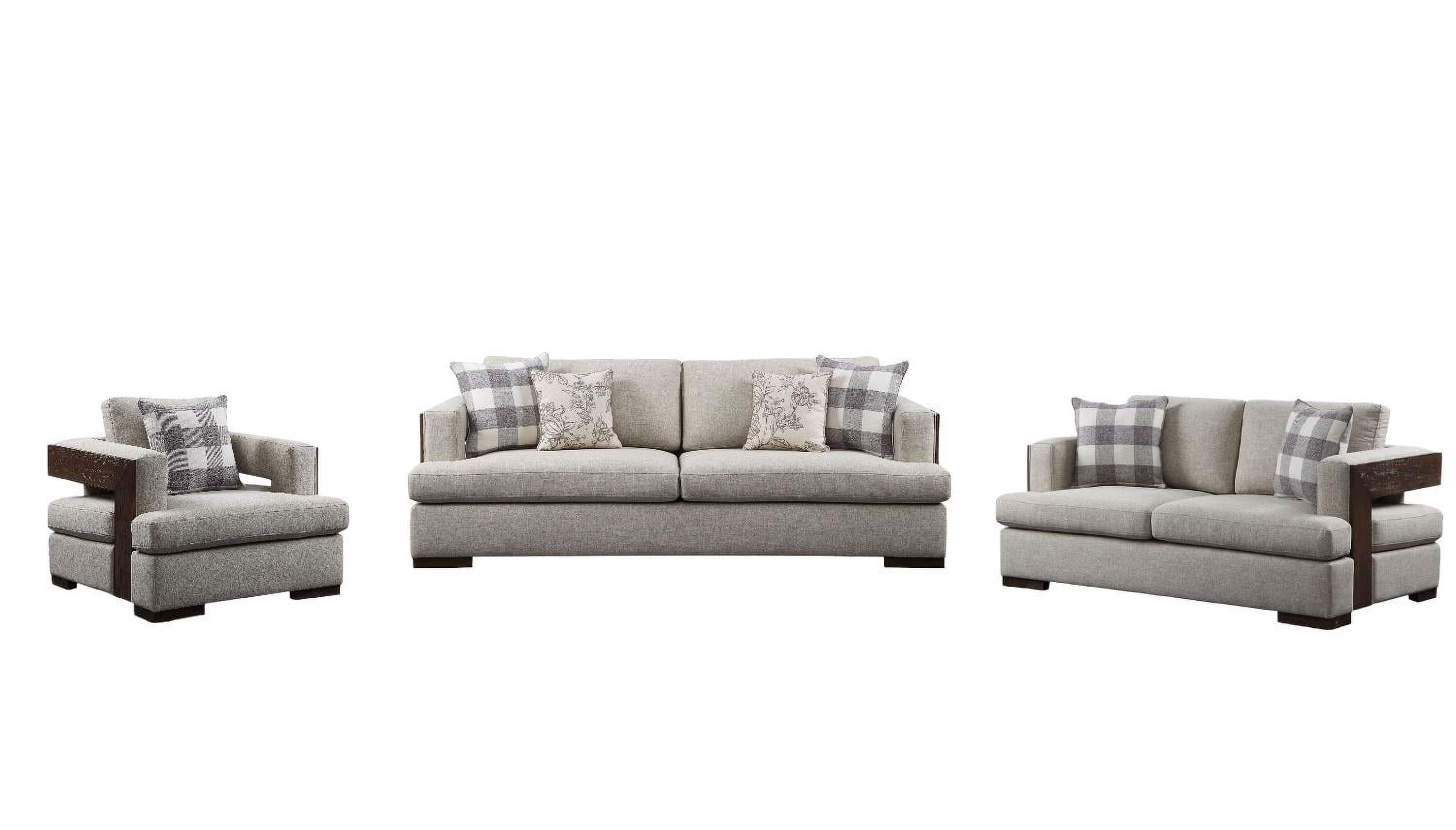 Beige Fabric & Walnut Sofa Loveseat Chair 3pcs V2922