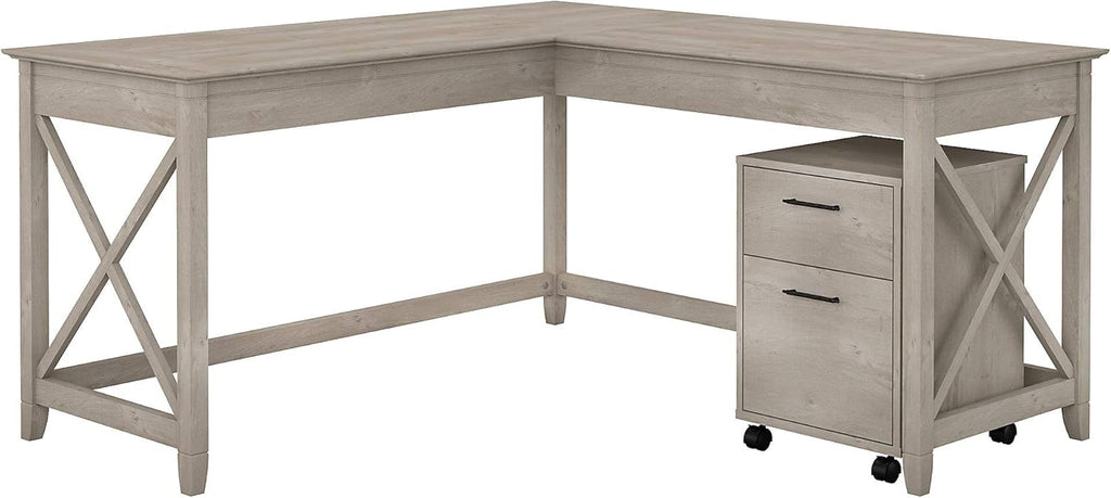 60W L Shaped Desk with 2 Drawer Mobile File Cabinet A39842