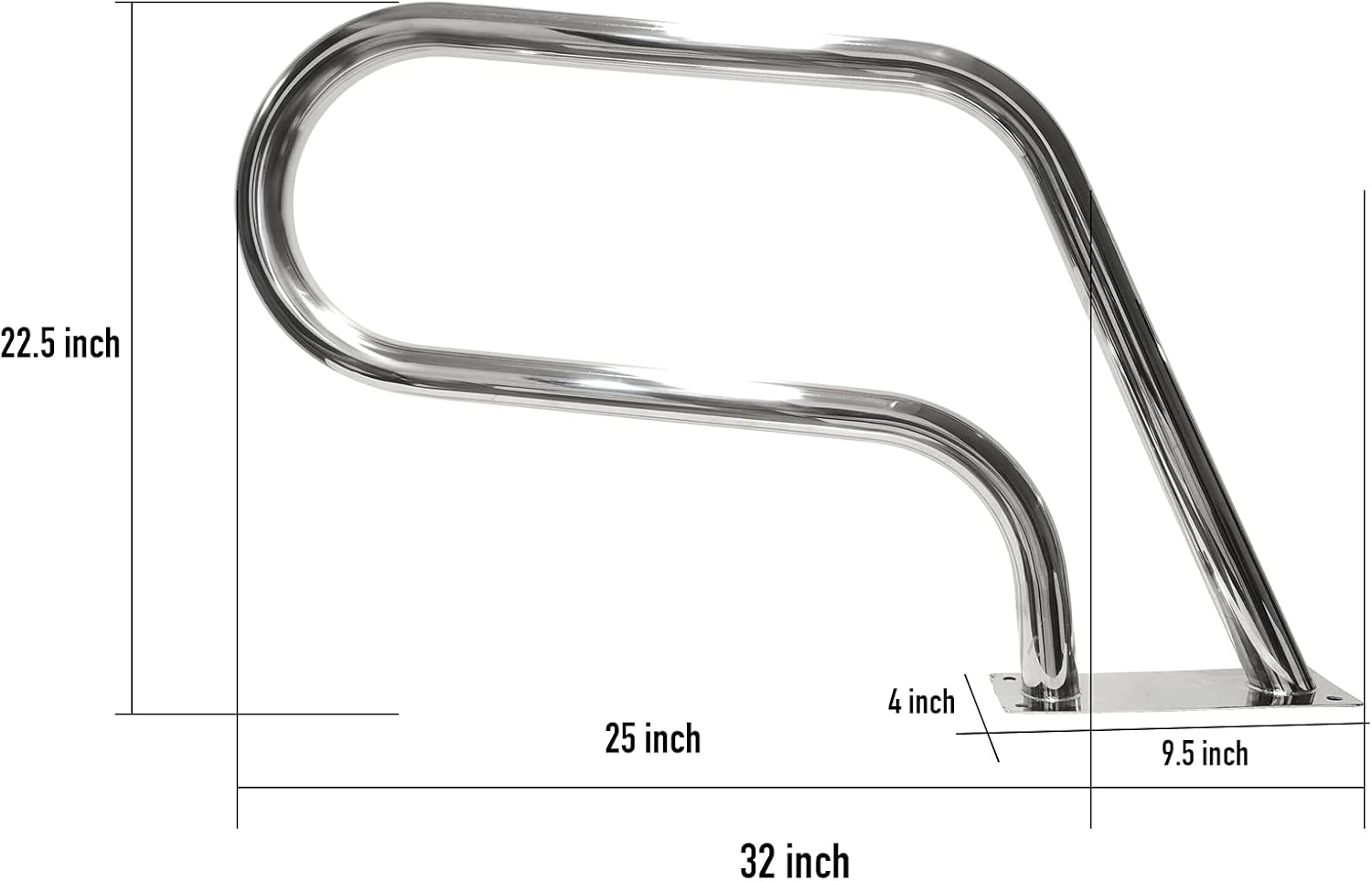 Pool Handrail 32x22.5 304 Stainless Steel with Base Plate Silver E8141