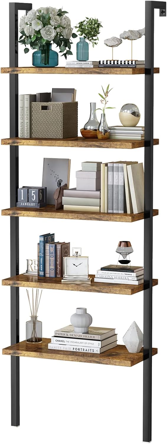 5 Tier Black Industrial Bookshelf with Metal Frame B393262