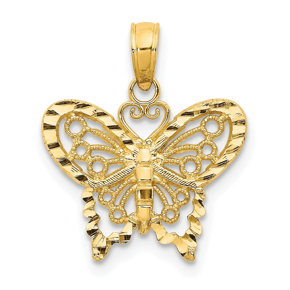 10K Yellow Gold Diamond-Cut Butterfly Pendant Charm with Rope Chain Necklace 18'' X69624