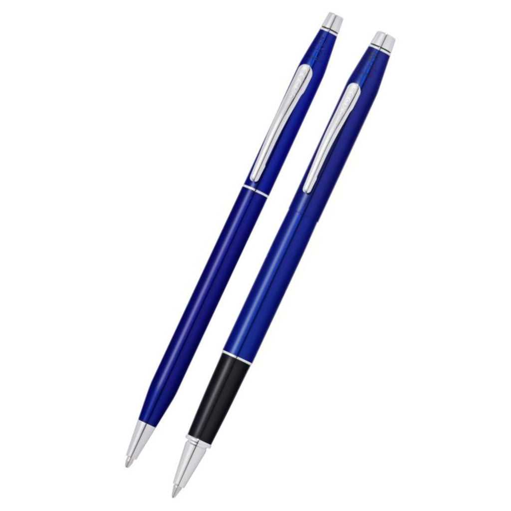 Translucent Blue Lacquer Ballpoint and Rollerball Pen Set Y70498