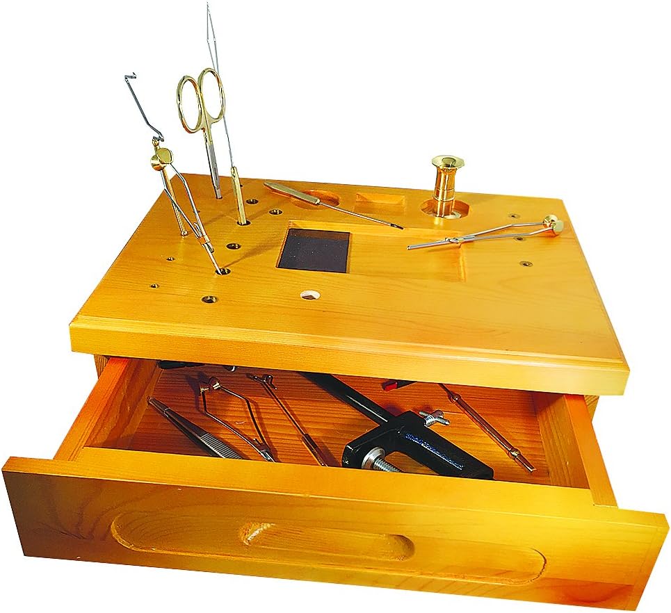 Wooden Fly Tying Station with Vise, Tool Organizer Caddy, Materials Tray Holder J9168