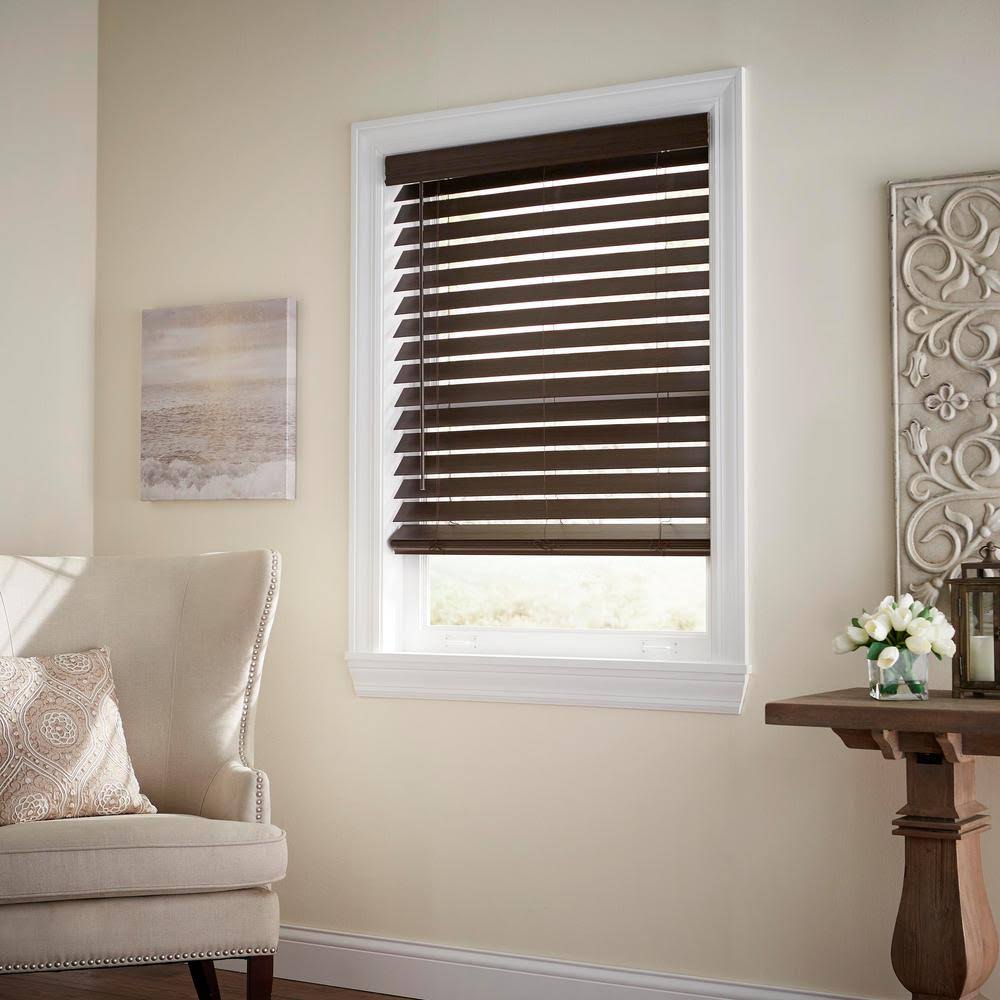 Espresso Cordless Room Darkening 2.5 in. Premium Faux Wood Blind Y4073