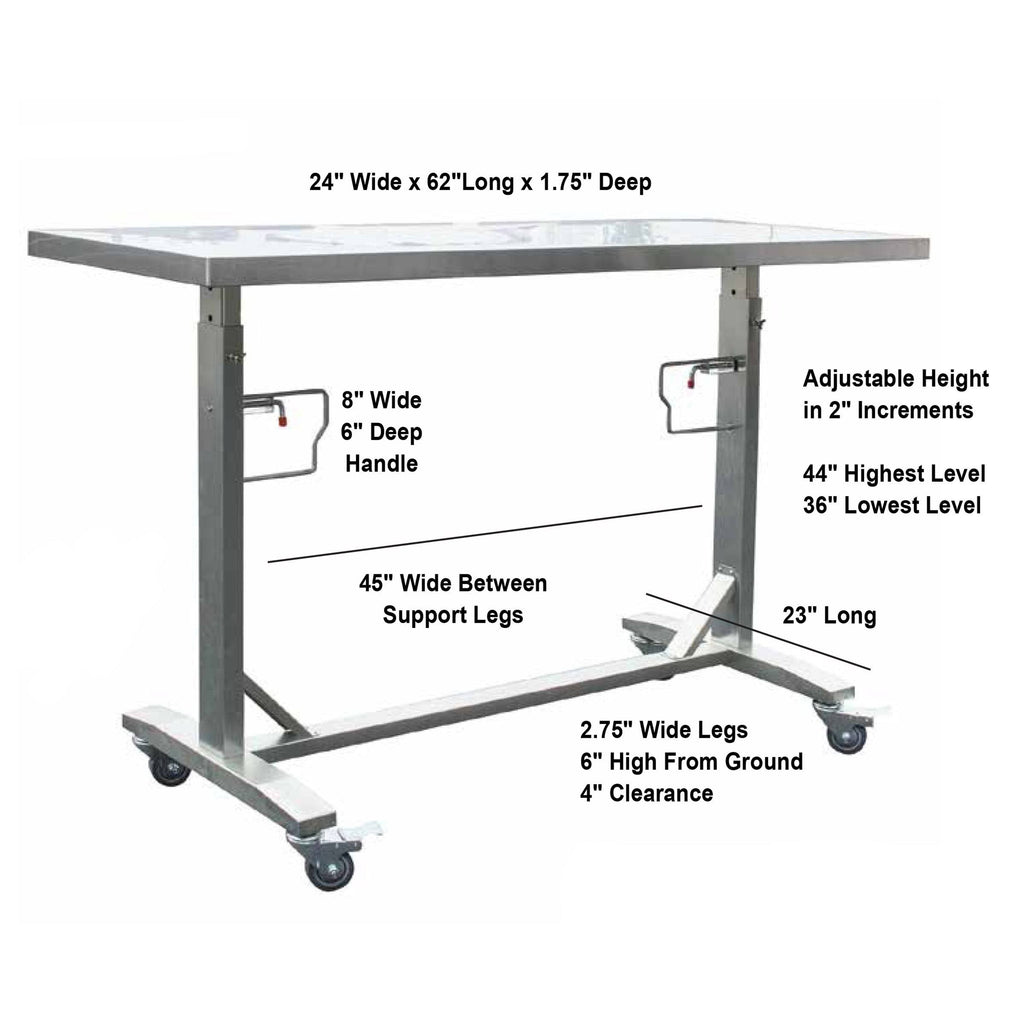 Stainless Steel Adjustable Height Work Table with Locking Casters U725