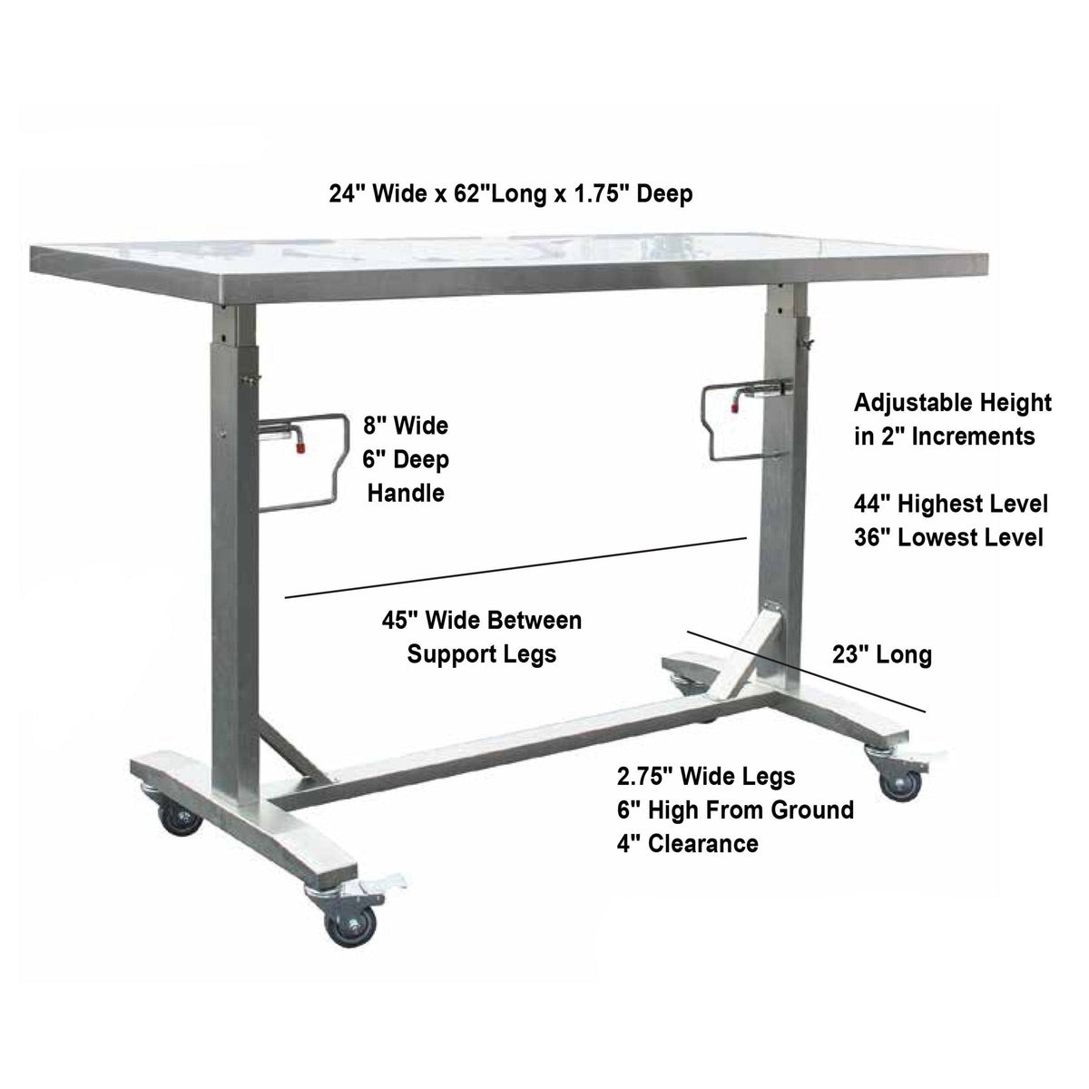 Stainless Steel Adjustable Height Work Table with Locking Casters U725
