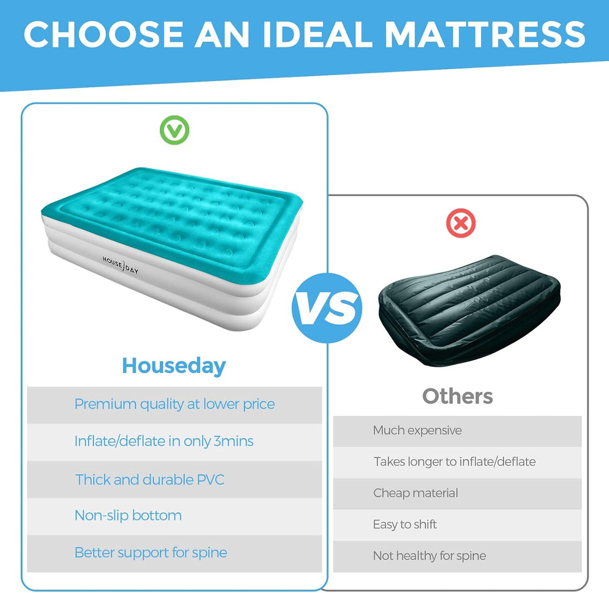Queen Air Mattress with Built-in Pump, 80x60x18, Pack of 2 K37574