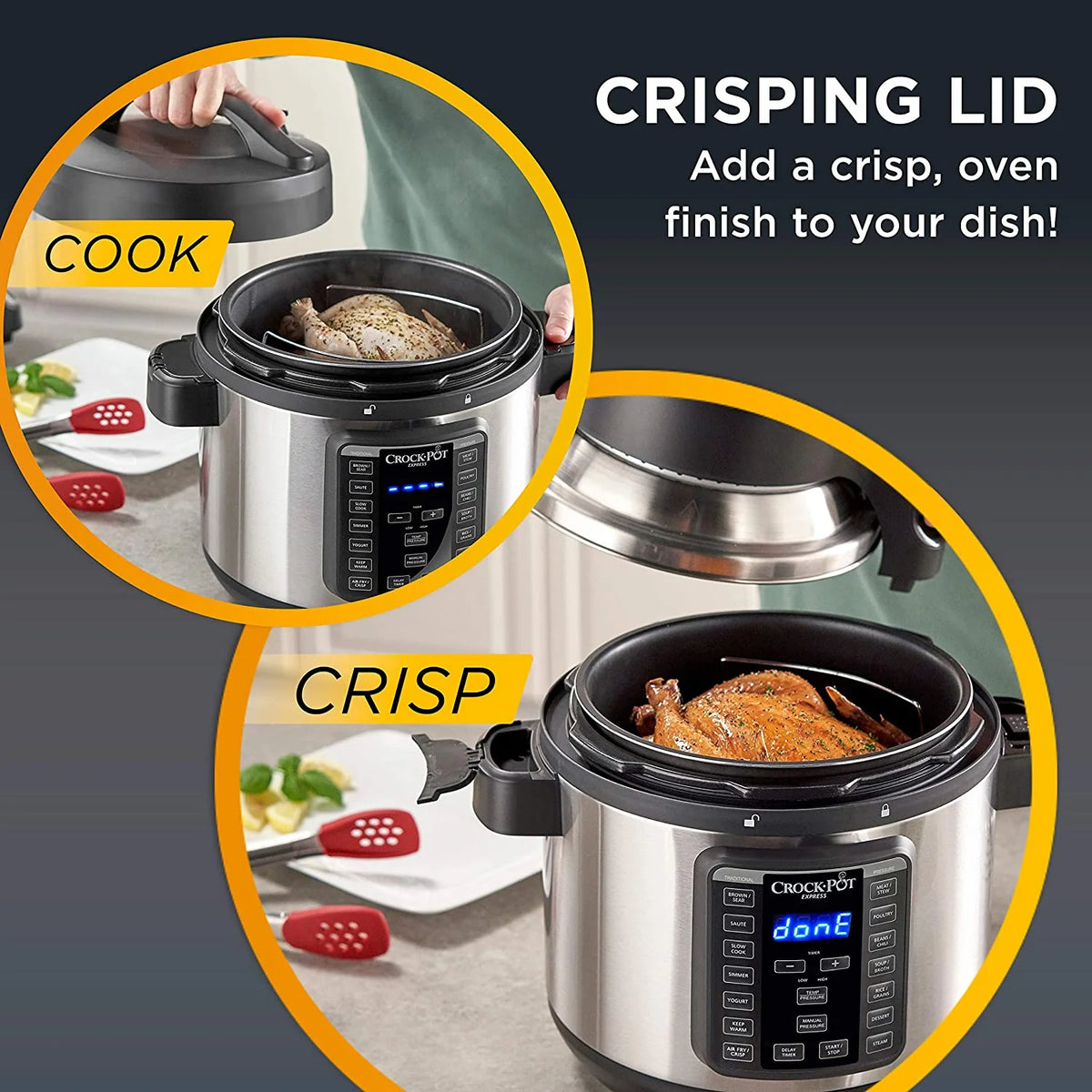 8 Quart Programmable Slow Cooker & Pressure Cooker with Air Fryer Lid, Stainless Steel Q6709