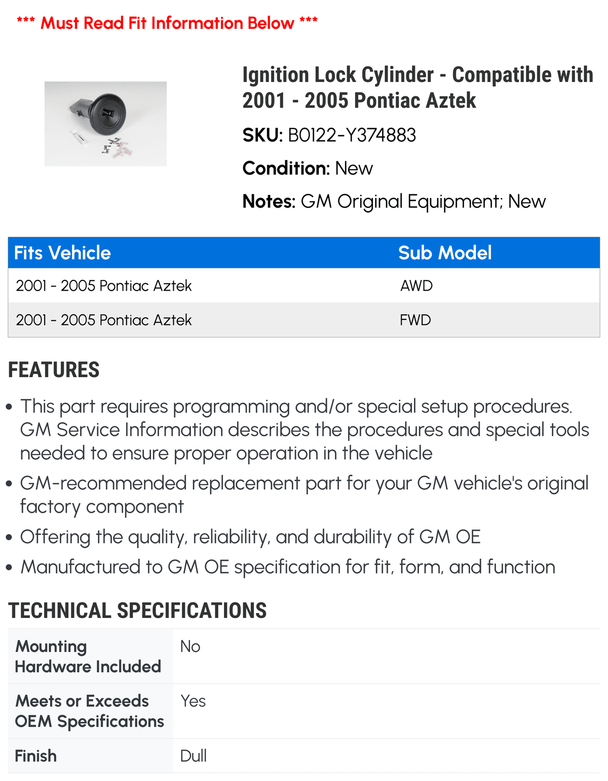 Ignition Lock Cylinder E445149
