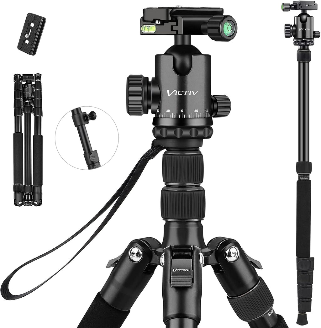 80" Aluminum Travel Tripod and Compact Monopod, 360 Degree Ball Head, 34lbs Load, Pack of 2 M850