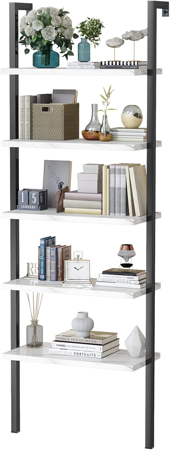 5 Tier Black Industrial Bookshelf with Metal Frame B393262