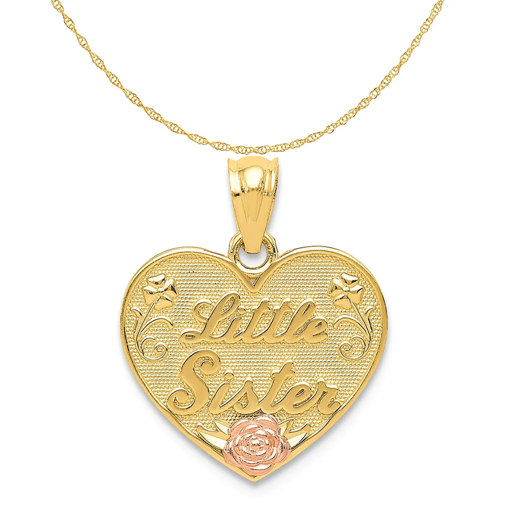 14K Two-Tone Gold Little Sister Heart Pendant with Rope Chain 16" X57647