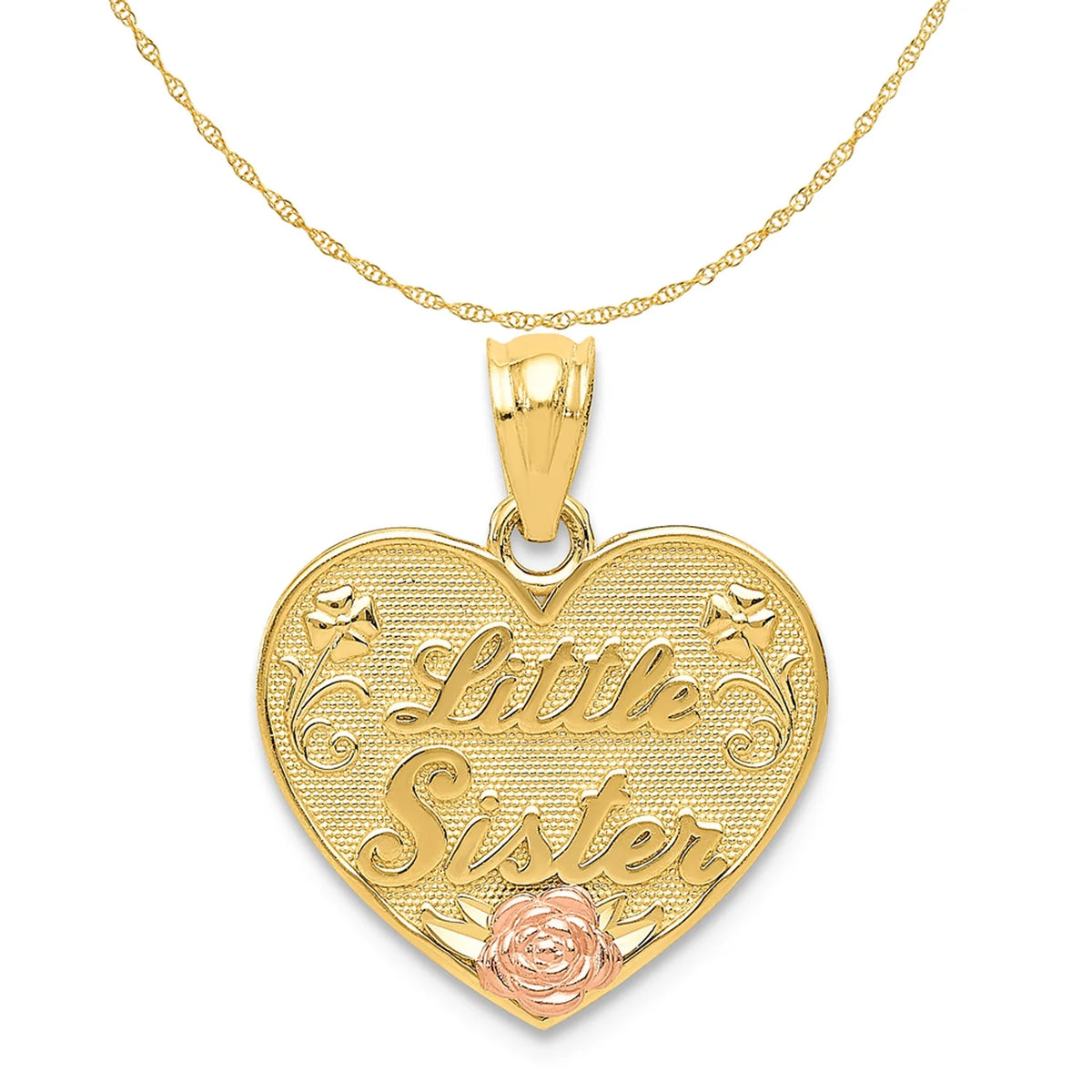 14K Two-Tone Gold Little Sister Heart Pendant with Rope Chain 16" X57647