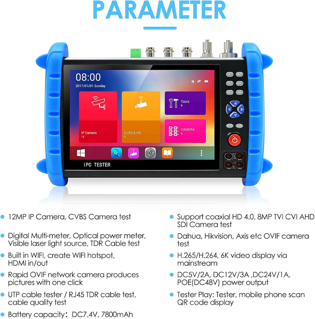 7-inch IPS Touch Screen CCTV Camera Tester with HD-TVI HD-CVI AHD SDI IP Camera Support POE WiFi 4K H.265 HDMI W614