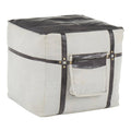 Black Leather Grey Canvas Pouf F8787
