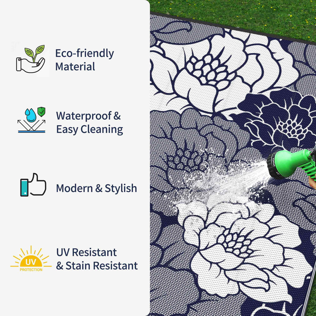 Waterproof Plastic Outdoor Rug, blue&white, 5'x8' W396