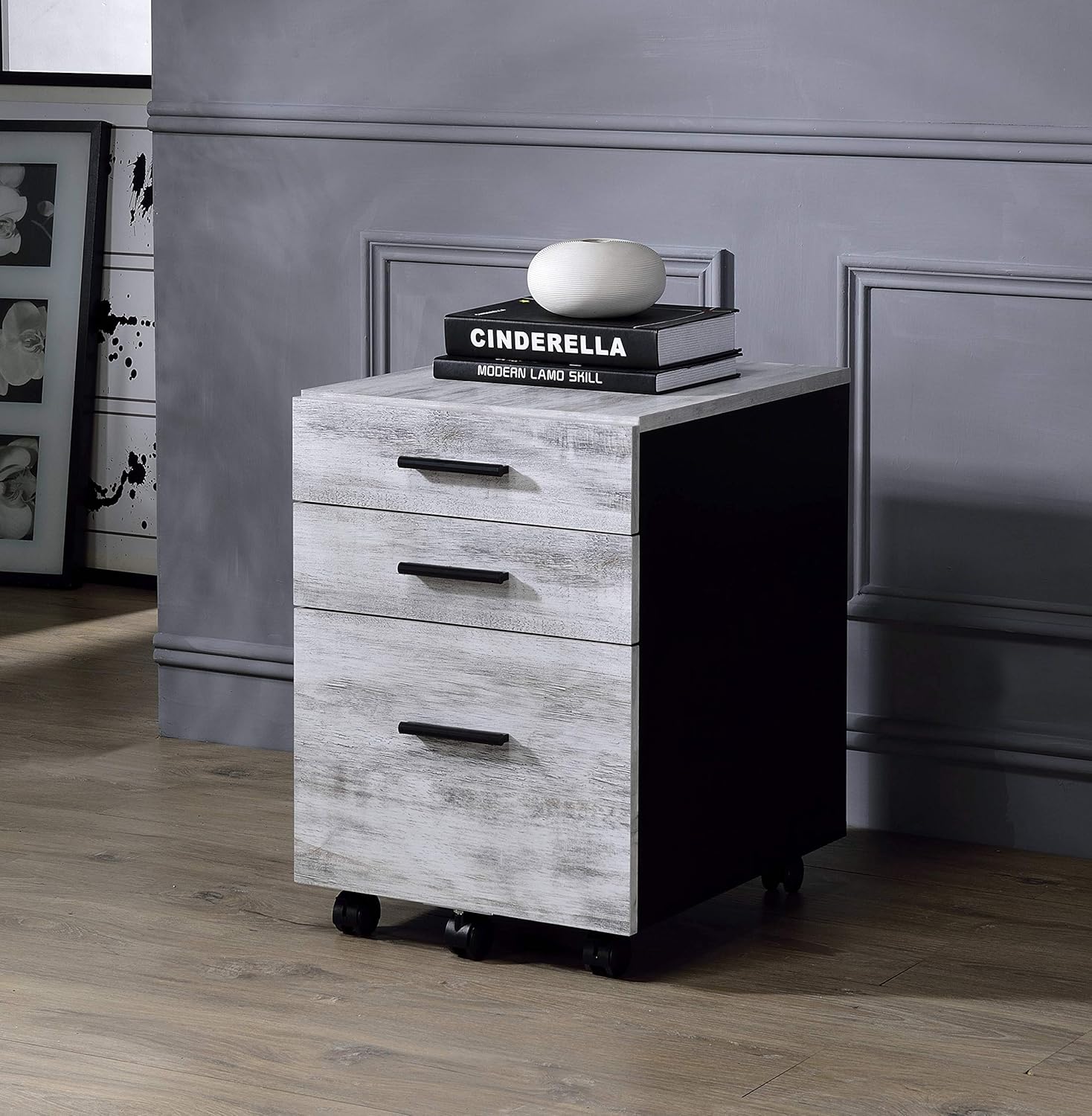 White-Ash & Black Tall File Cabinet S415681
