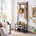 Rustic Brown Wooden Entryway Coat Rack with Shoe Storage Bench Q302130