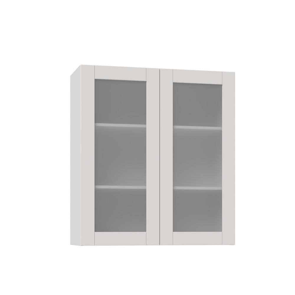 Vanilla White Wall Cabinet with Frosted Glass Doors W514440