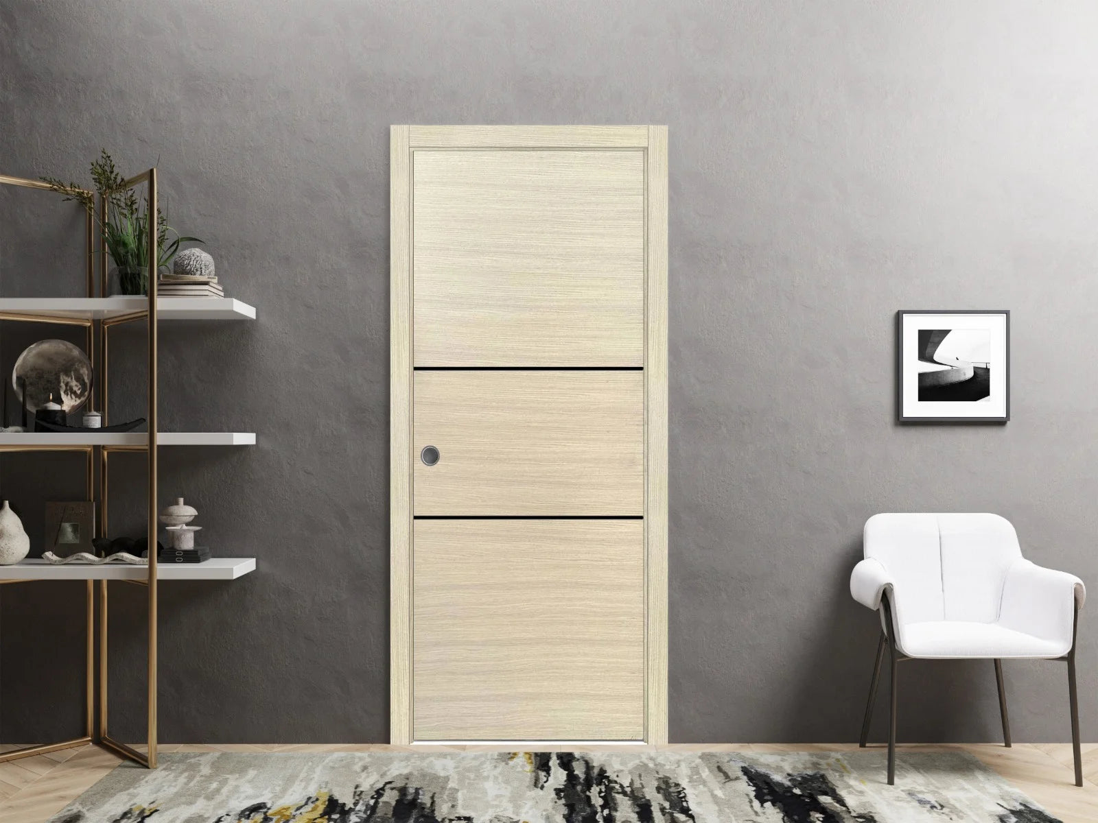 Sliding French Pocket Door 24 x 84 inches Solid Wood with Frosted Glass O18267