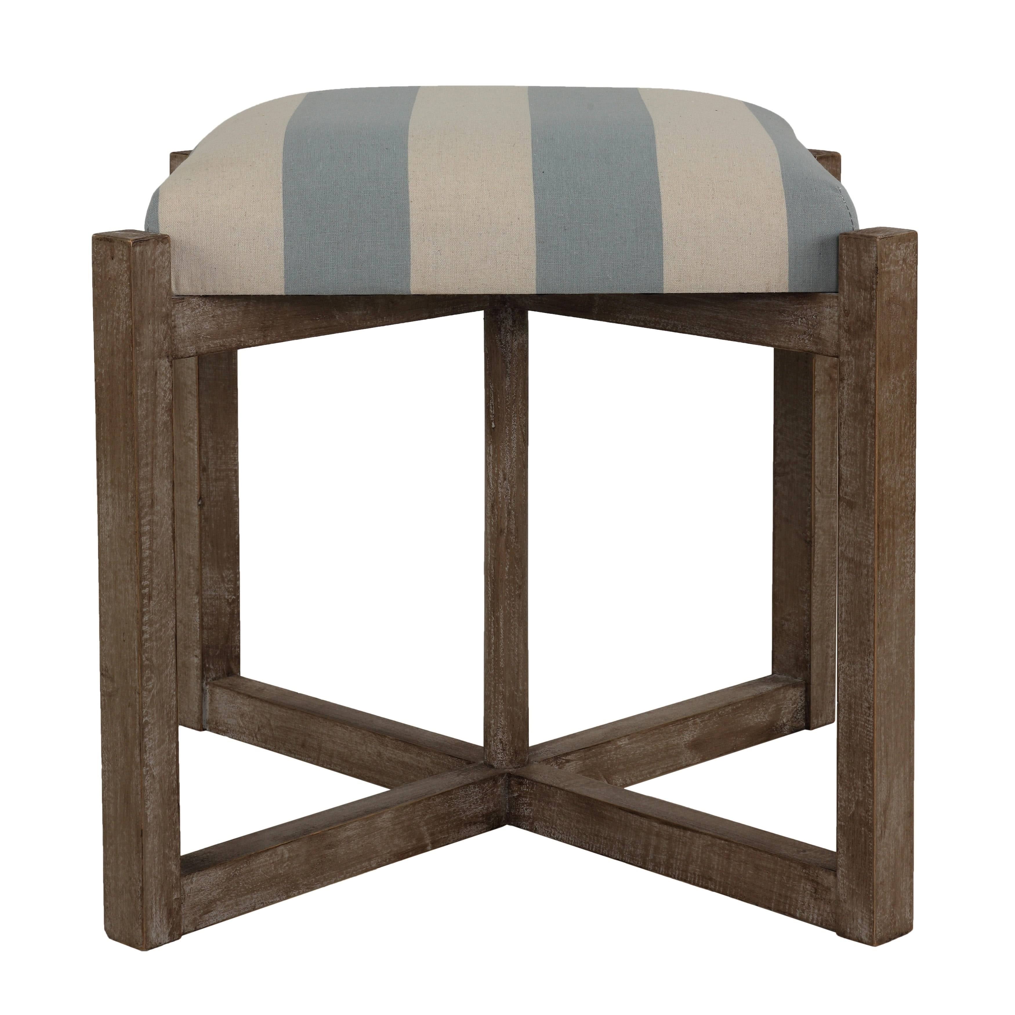 Blue and White Striped Square Ottoman T922