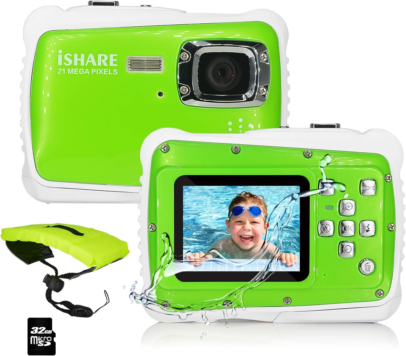 2 Pack Waterproof Kids Camera with 32G Micro SD Card and Float Strap W92456
