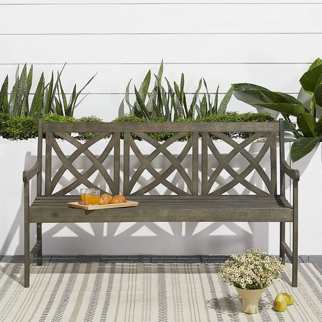 3-Person Gray Acacia Hardwood Garden Bench S648