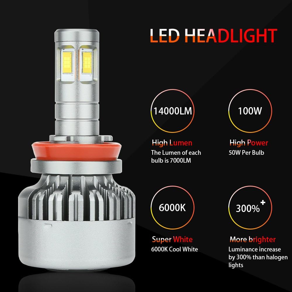 H11 LED Headlight Bulbs 6000K Low Beams Fog Lights Pack of 2 A618261