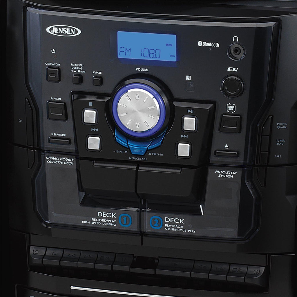 Bluetooth 3-Speed Stereo Turntable and 3 CD Changer with Dual Cassette Deck D624201