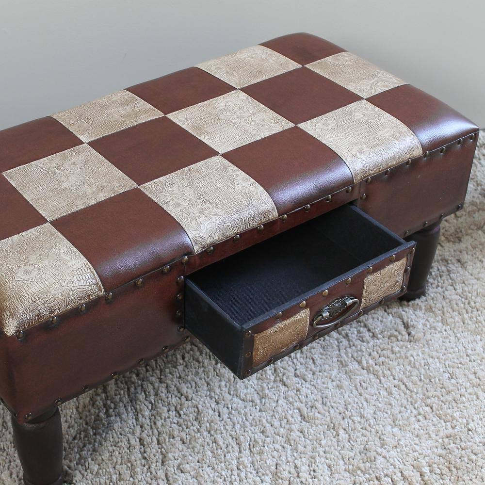 Medium One Drawer Faux Leather Bench G550