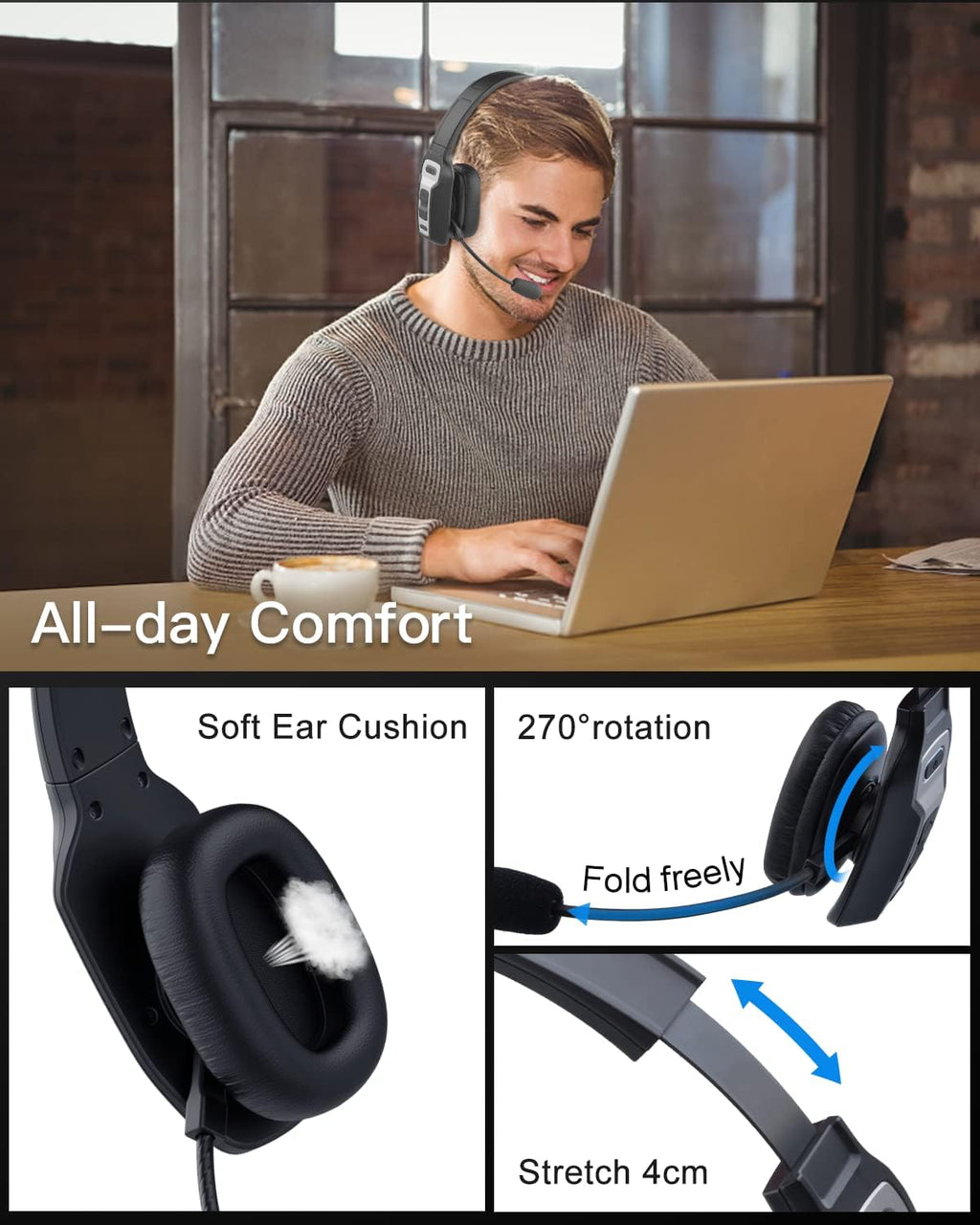 Bluetooth Headset with USB Dongle, Single-Ear Wireless Headset with Noise Cancelling Microphone, Pack of 2 O5137