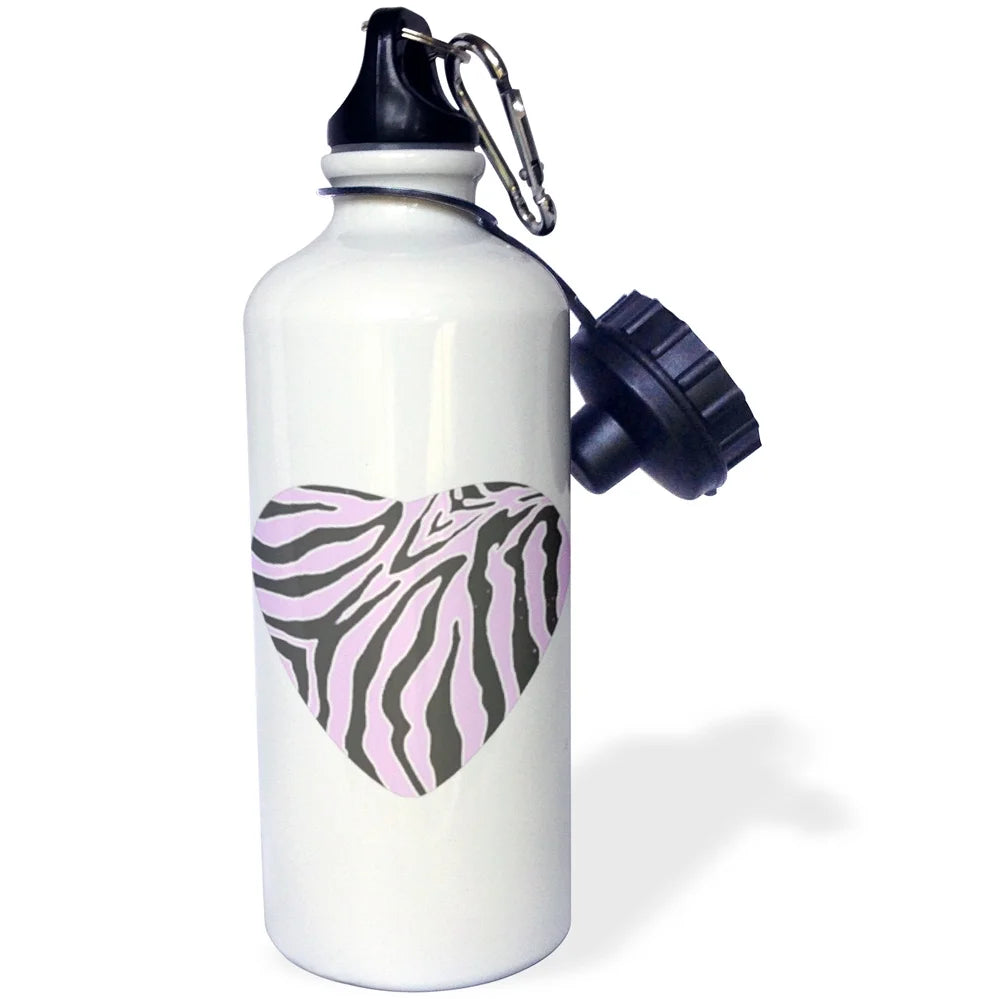 Pink Heart Zebra Print 21 oz Sports Water Bottle N495