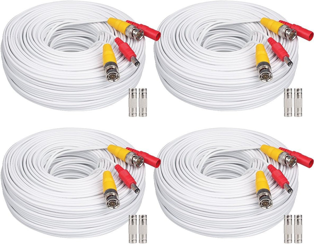White 4x200ft BNC Siamese Security Camera Cable with 2 Female Connectors O1932