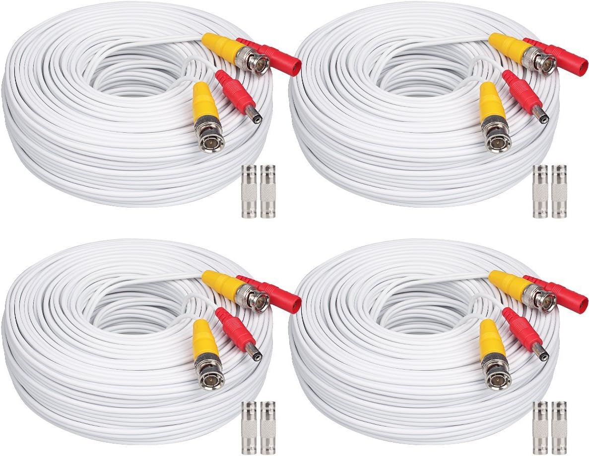 White 4x200ft BNC Siamese Security Camera Cable with 2 Female Connectors O1932