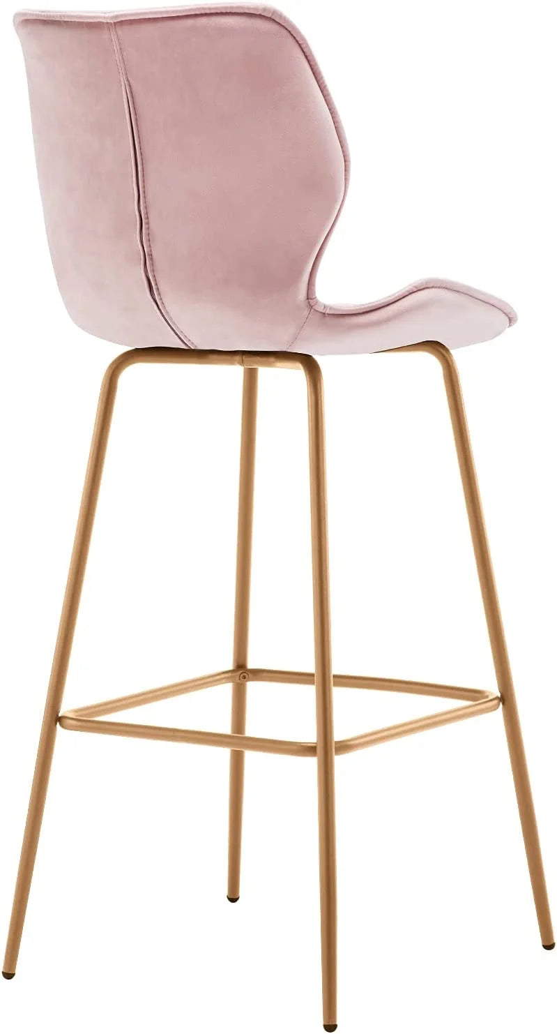 Velvet Bar Stool with Back Set of 2, Gold Metal Legs, Salmon Pink E8104