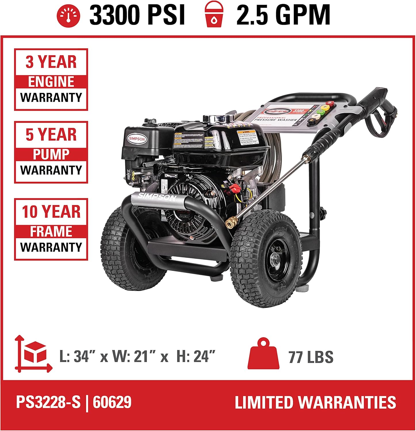 3300 PSI Gas Pressure Washer Powered by Honda GX200 K71782