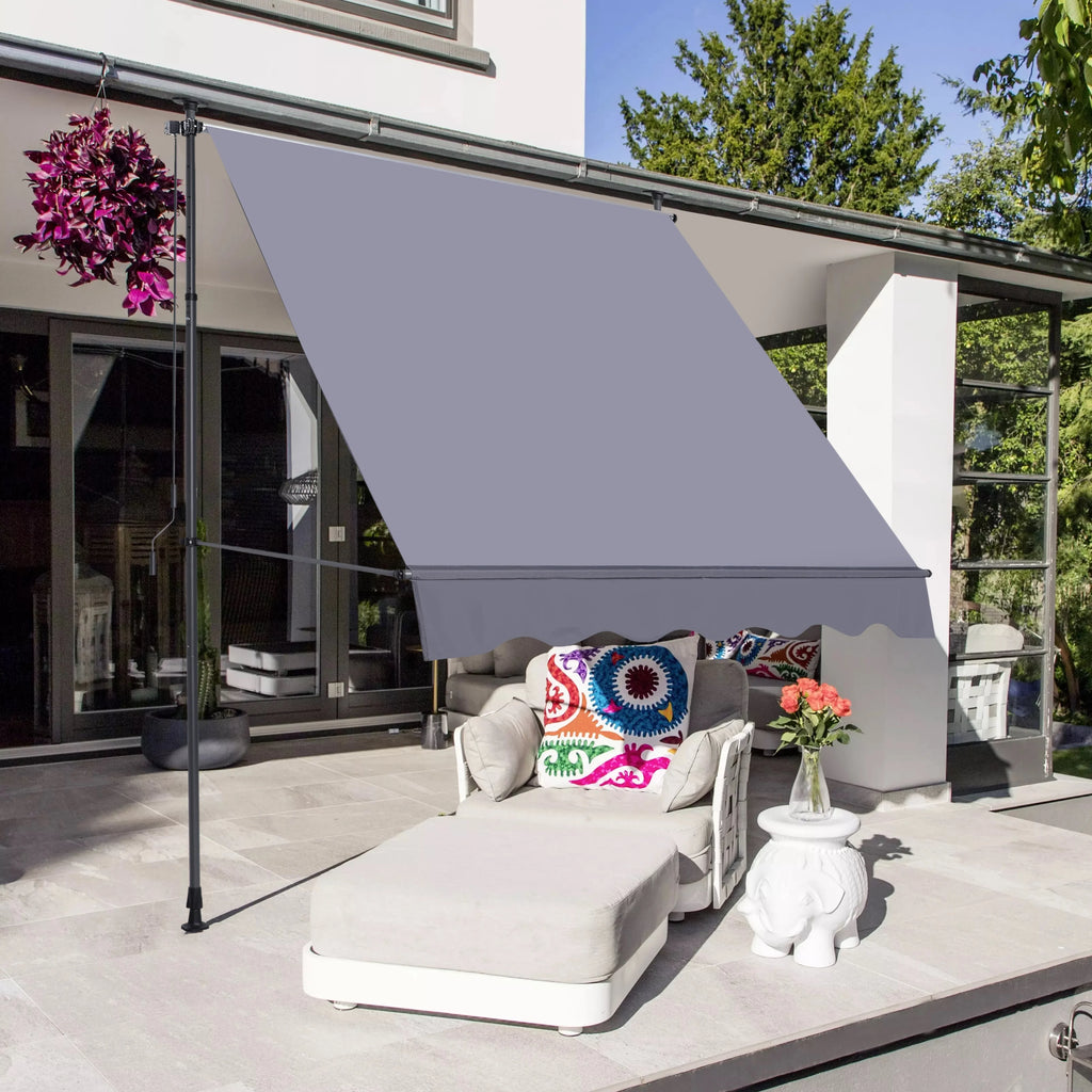 Manual Retractable Awning 118'' Outdoor Sun Shade Cover with UV Protection 100% Polyester Canopy N3845