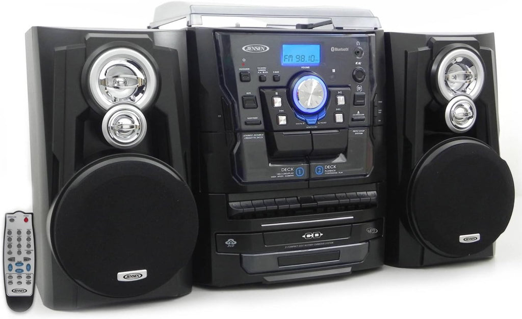 Bluetooth 3-Speed Stereo Turntable and 3 CD Changer with Dual Cassette Deck D624201