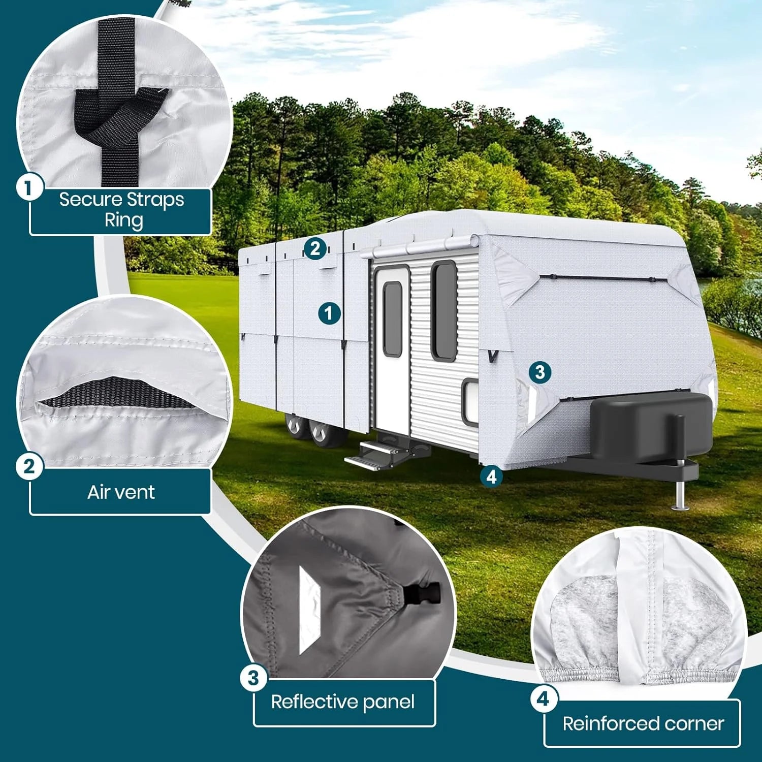 Ripstop Diamond Travel Trailer RV Cover with Adhesive Repair Patch (Fits 33' - 35') Z247