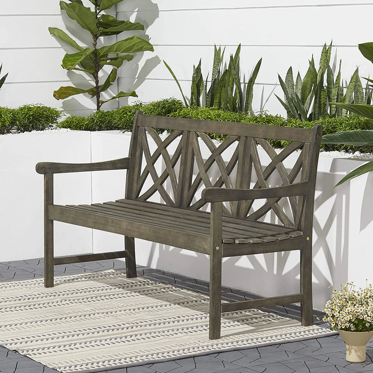 3-Person Gray Acacia Hardwood Garden Bench S648