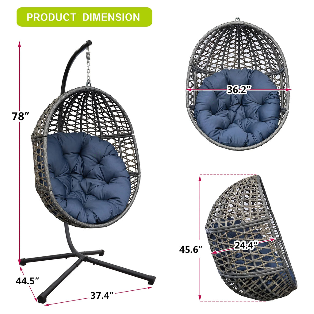 Navy Blue Resin Wicker Hanging Egg Chair U36525