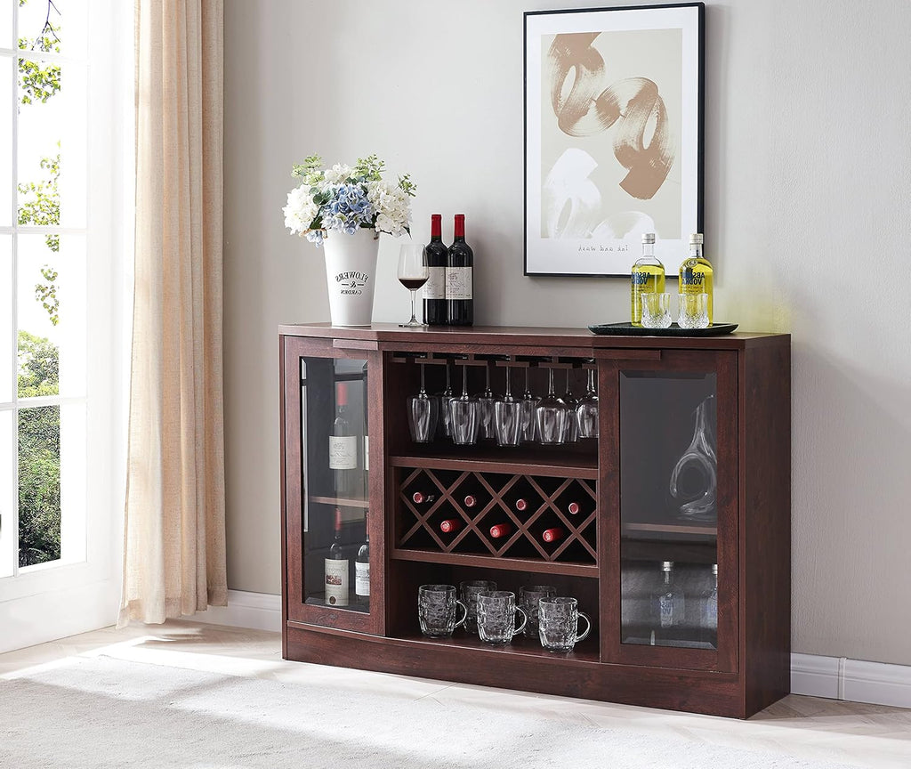 Espresso Bar Cabinet with Curved Glass Doors F64909