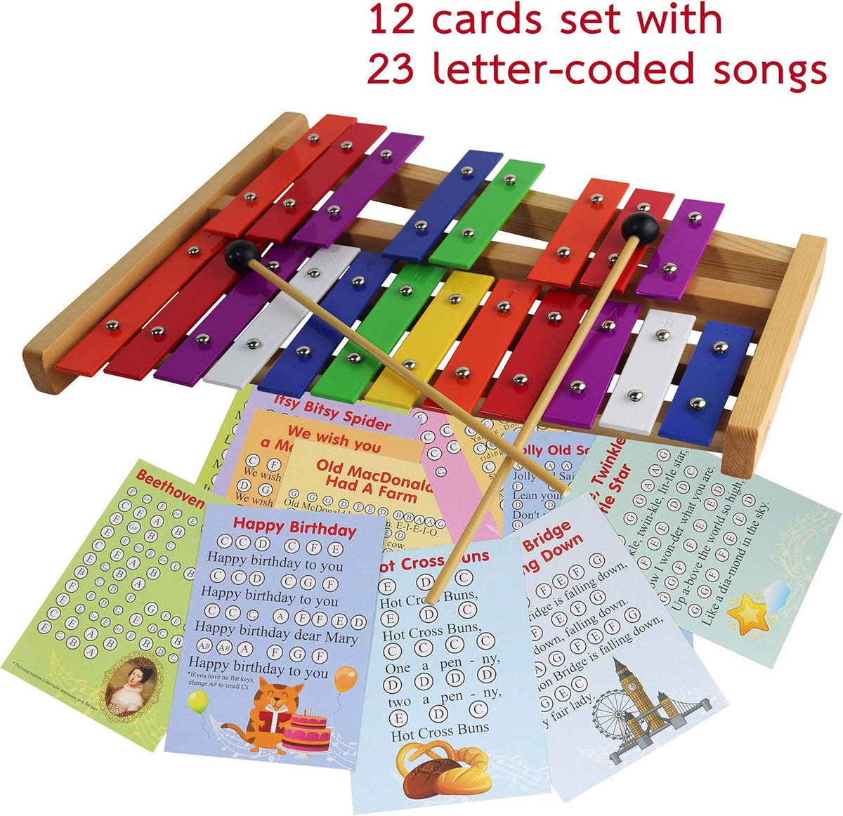 20 Note Chromatic Glockenspiel Metal Xylophone Sheet Music Cards Pack of 2 H722674